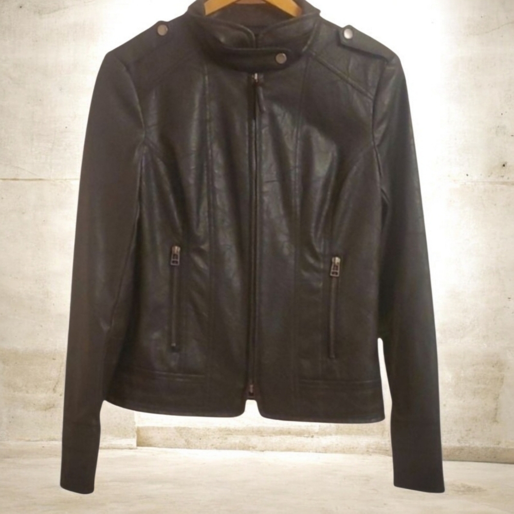 Moto Women's Size Medium Faux Leather Jack BB Dakota jacket black Motorcycle